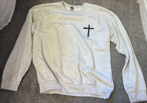 Heather grey “ Jesus has my back” crewneck thumbnail 1
