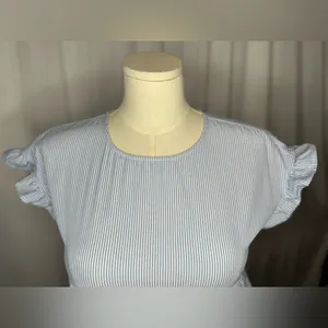 ANDREE BY UNIT Blue White Pinstripe Tiered Babydoll Top Size M (1122) thumbnail 7