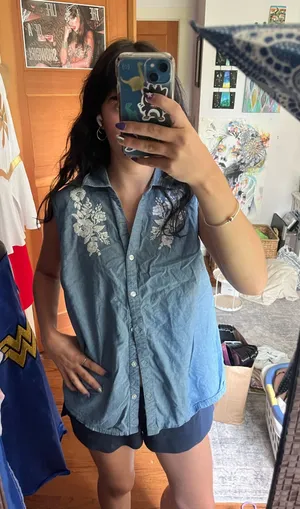 Karen Scott Button-Up Denim Tank thumbnail 1