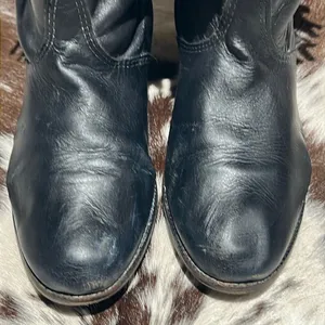 Vintage Black Real Leather Fringe Cowboy Boots Festival Rave Burning‎ Man A21 thumbnail 5