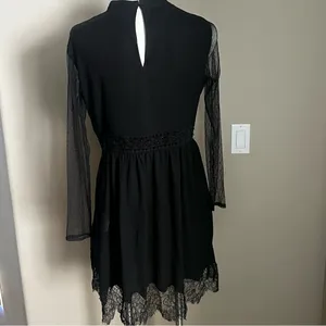 Zara basic black lace long sleeve black dress thumbnail 3