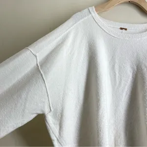 Free People Luna Pullover Oversized Sweater size L Ivory Slouchy Crewneck thumbnail 8