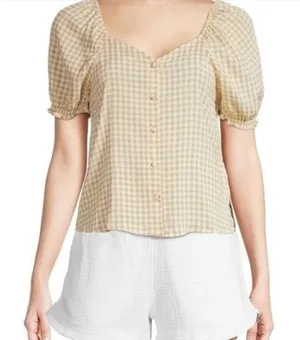 Nanette Lepore Babydoll Milkmaid Y2k Gingham Checkered Neutral Cropped Top S thumbnail 1