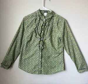 J.Crew Floral Ruffle Blouse 100% Cotton Button Front Cottagecore Preppy thumbnail 1