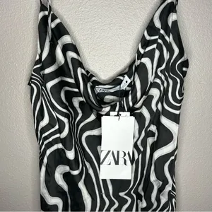 ZARA The Safia black abstract zebra print mini dress size medium thumbnail 3