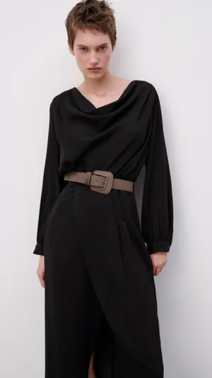 ZARA Black Belted Long Sleeve Grunge Midi Dress thumbnail 6