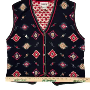 Vintage Talbots Button Down Vest Blue Floral/Holiday Women's‎ Size Medium thumbnail 9