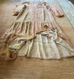 Women’s Boho Floral Maxi Dress Size M Pink Button Front Long Sleeve Rayon thumbnail 5