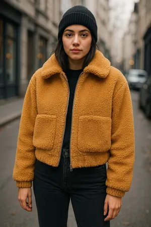 Urban Outfitters Sherpa Fleece Zip Jacket – Tan Teddy Bomber – Women’s Small thumbnail 1