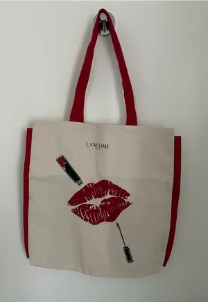 Red Lip Print Large Canvas Tote Bag Stylish and Trendy thumbnail 1