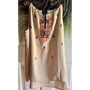 Esley Embroidered Tan Aztec Style Womens Sleeveless Top, Size Large thumbnail 6