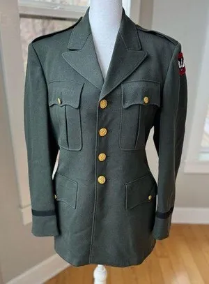 Vintage 1960’s US Army Dress Uniform Jacket Coat Blazer Army Green Badger Patch thumbnail 1