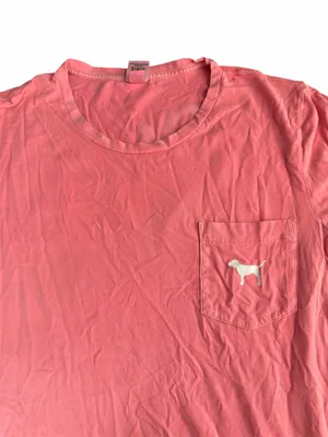 Victoria's Secret PINK Short Sleeve Pocket T-Shirt Coral Pink Script Logo Large thumbnail 6
