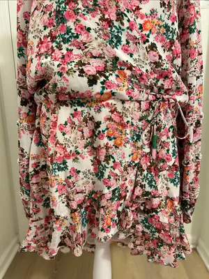 Rococo Sand Vie Floral Ruffle Mini Dress New Size Large Beaded Tie Resortwear thumbnail 6