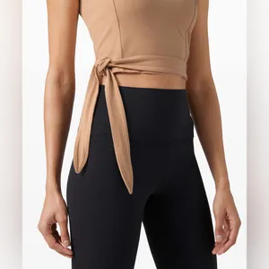 Lululemon Get Centered‎ Crop Tank Tie Waist in Beech Wood Beige Tan Nude Size 8 thumbnail 3
