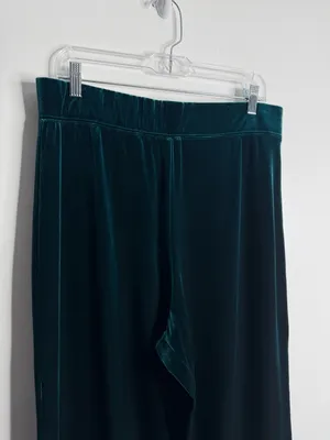 Susan Graver Green Velvet Pull On Wide Leg Pants‎ Large Effortless Minimalist thumbnail 6