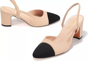 NWOB Carcuume Women's Slingback Heels, Two Tone Sexy Casual Low Chunky Heels. thumbnail 1