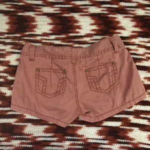 Y2K 2000s Mudd Micro Mini Baddie Hot Girl Low Rise Khaki Pinkish Brown Booty Shorts #fairy #grunge #gorpcore Size 7/8/M-Measurement in pics thumbnail 2
