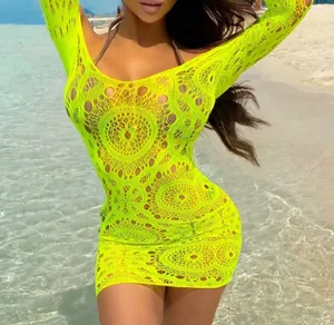 Leg Avenue Neon Yellow Lace Swim Cover-Up Or Lingerie thumbnail 4