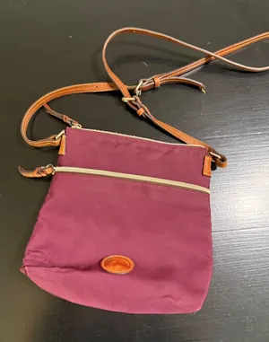 Dooney & Bourke Nylon Crossbody Bag Plum Burgundy Tan Leather Trim Duck Logo thumbnail 1
