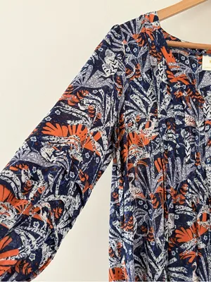 Anthropologie Maeve Cathy Pleated Blouse Boho Peasant Botanical Floral V-neck M thumbnail 8