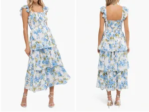 August Sky Blue Floral Midi Dress thumbnail 2