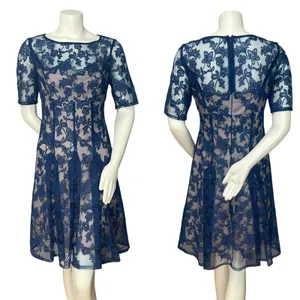 Adrianna Papell Lace Dress Illusion Lace Fit‎ and Flare Short Sleeve Sz 6 Floral thumbnail 2