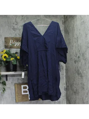 NWT Lauren Ralph Lauren Swim Cover-Up Tunic with Side Slits Dark Navy Blue 1X thumbnail 3