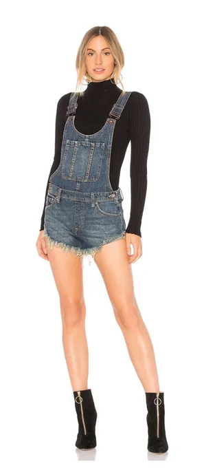 We The Free Free People Denim Shortalls Frayed Hem 100% Cotton Size 29 thumbnail 1