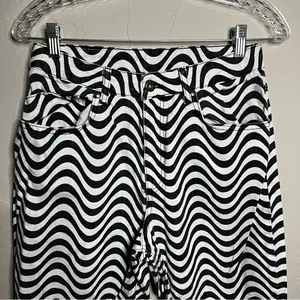 The Ragged Priest Black and White Wave Psychedelic Groovy Raw Hem Wide Leg Jeans thumbnail 4