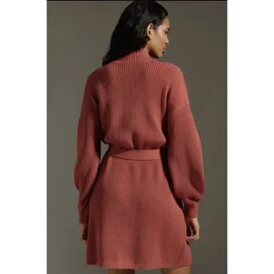 Anthropologie Maeve Mini Dress Cedar Long Sleeve Mock Neck Tie Waist XL NWT‎ thumbnail 2