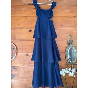 Lulus Elegant Event Navy Ruffled Tie-Back Tiered Maxi Dress Holiday Party Small thumbnail 2