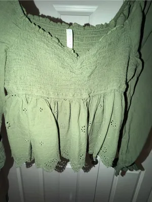 American Eagle Outfitters Olive Green Smocked Peplum Tunic thumbnail 3