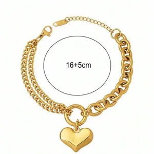 NWT Stainless Steel Love Heart Pendant Detail Gold Plated Bracelet thumbnail 2
