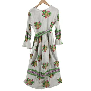Brisara Elara Dress Womens S Tiger Floral Block Print White Maxi NEW thumbnail 5