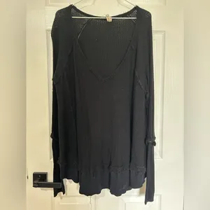 We the Free People Black Laguna oversized long sleeve shirt distressed used Med thumbnail 4