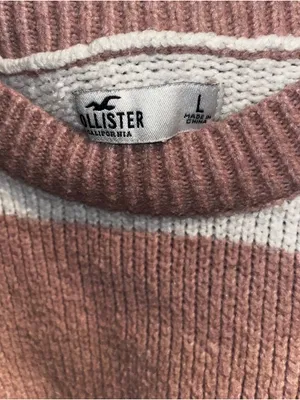 Hollister Mauve and Cream Striped Crewneck Sweater thumbnail 3