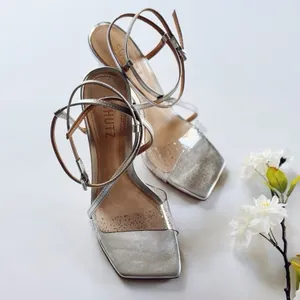 NEW Schutz Women’s Aisha Metallic Ankle-Strap Sandals Crystal Prata Silver thumbnail 3