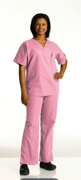 ScrubZone by Landau Unisex Light Pink XS Scrub Pants V Neck Short Sleeve Top thumbnail 1