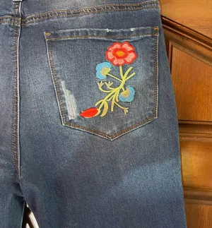 Ranbeeri NWT embroidered fringed cropped skinny jeans thumbnail 3