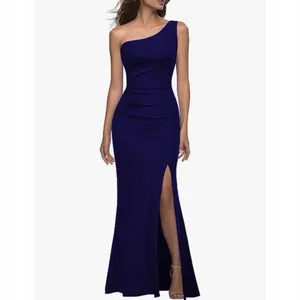 MUSHARE Womens XL One Shoulder Bodycon Mermaid Split Cocktail Dress Navy Blue thumbnail 3