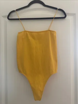 Yellow Ribbed Spaghetti Strap Bodysuit thumbnail 1