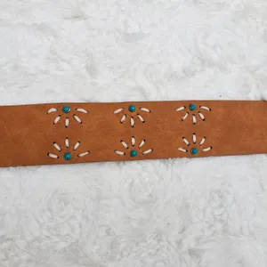 Brown vegan Leather Belt Size 13 Large Bohemian Boho Southwestern Style thumbnail 2