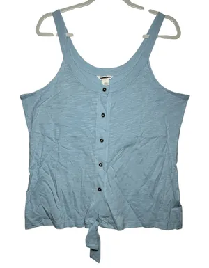 CASLON women's Blue Button Front Tie Front Tank Top Size L Cotton‎ Modal thumbnail 1