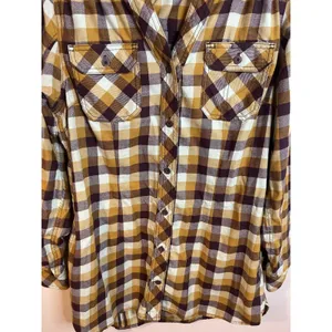 Duluth Trading Co Top W Med Yellow Flannel Plaid Tunic Button Front Fall Autumn thumbnail 4
