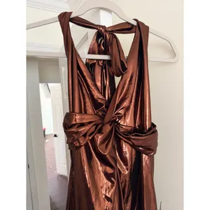 Lulus Lionette Dark Bronze Metallic Twist-Front Halter Midi Dress Size M thumbnail 4