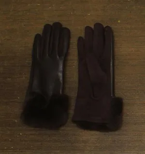 NEW Catherine Malandrino Faux Leather Faux Fur Winter Fleece Gloves Brown thumbnail 1