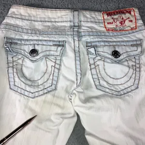 Vintage True Religion Billy Super T Jeans 27 Y2K Low Rise Flare Ice Blue 29x32.5 thumbnail 4