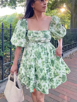 Abercrombie Emerson babydoll mini dress poplin cotton pockets square neck floral thumbnail 1