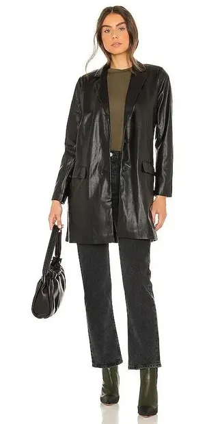 BB‎ Dakota Steve Madden Im Busy Faux Leather Blazer Black Longline Jacket thumbnail 1